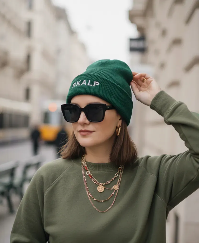 Femme portant le bonnet Evergreen Spirit en ville